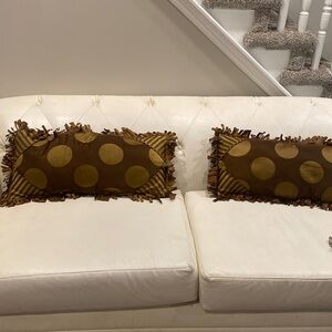 BROWN&GOLD LONG SATIN FRINGED DECORATIVE PILLOWS